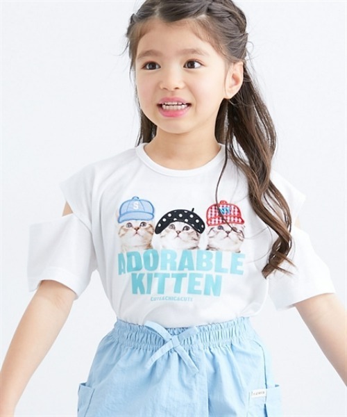 QUNTSTYLE(キュントスタイル)の「転写プリントアップリケ刺しゅう半袖Tシャツ(Tシャツ/カットソー・キッズ・オフホワイト/ピンク・100/120/130/150/110/140/160)」の5枚目の写真