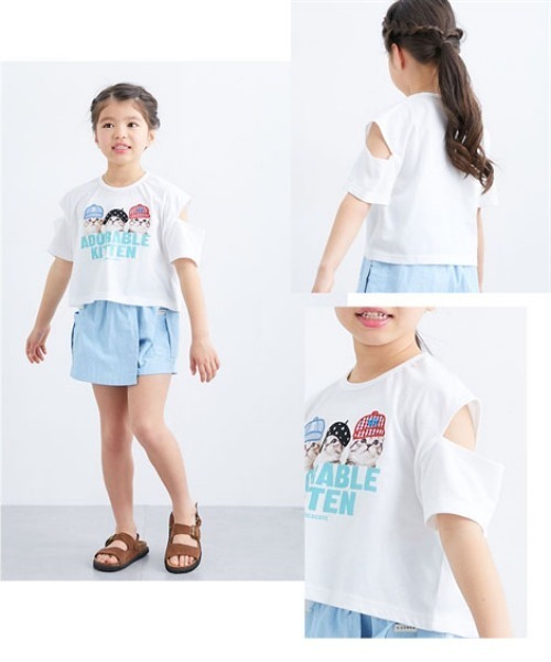 QUNTSTYLE(キュントスタイル)の「転写プリントアップリケ刺しゅう半袖Tシャツ(Tシャツ/カットソー・キッズ・オフホワイト/ピンク・100/120/130/150/110/140/160)」の6枚目の写真