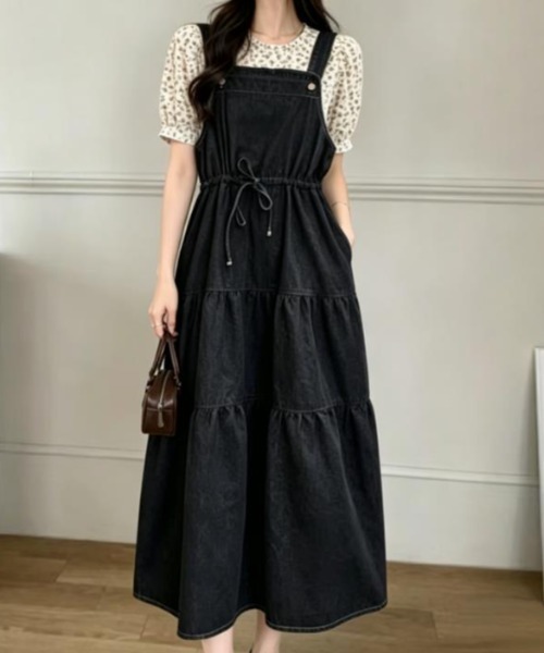 semplice（センプリチェ）の「デニムワンピ【韓国ファッション】（ワンピース・レディース・ブラック/ブルー・F）」の2枚目の写真