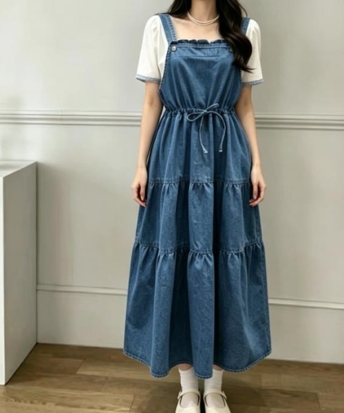 semplice（センプリチェ）の「デニムワンピ【韓国ファッション】（ワンピース・レディース・ブラック/ブルー・F）」の8枚目の写真
