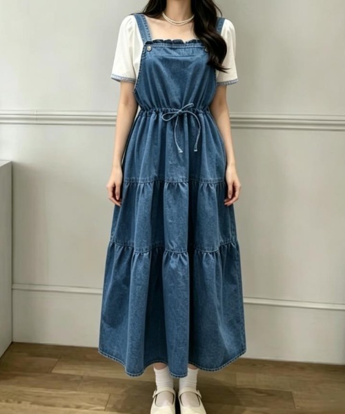 semplice（センプリチェ）の「デニムワンピ【韓国ファッション】（ワンピース・レディース・ブラック/ブルー・F）」の10枚目の写真