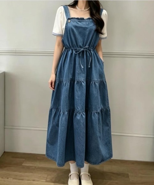 semplice（センプリチェ）の「デニムワンピ【韓国ファッション】（ワンピース・レディース・ブラック/ブルー・F）」の11枚目の写真