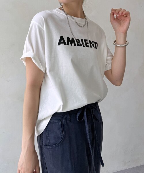 DouDou(ドゥドゥ)の「AMBIENTEロゴTEE(Tシャツ/カットソー・レディース・グレイッシュベージュ/オフホワイト/チャコールグレー・FREE)」の1枚目の写真