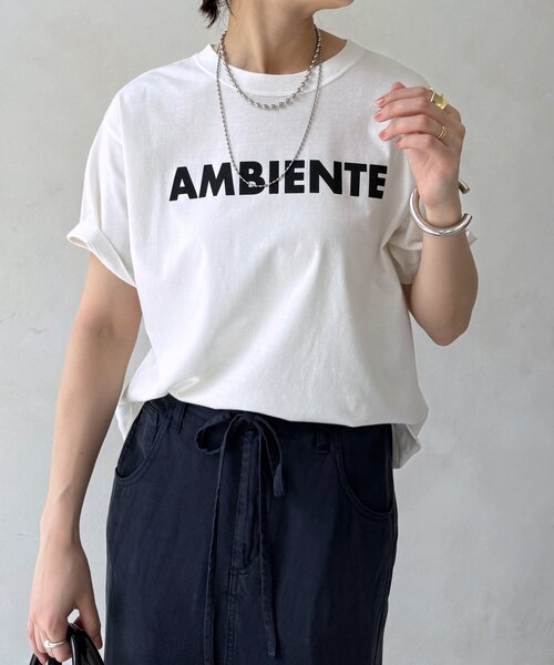 DouDou(ドゥドゥ)の「AMBIENTEロゴTEE(Tシャツ/カットソー・レディース・グレイッシュベージュ/オフホワイト/チャコールグレー・FREE)」の11枚目の写真