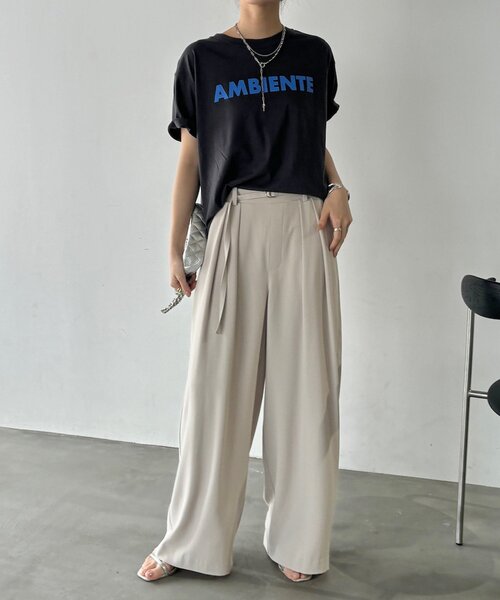 DouDou(ドゥドゥ)の「AMBIENTEロゴTEE(Tシャツ/カットソー・レディース・グレイッシュベージュ/オフホワイト/チャコールグレー・FREE)」の14枚目の写真