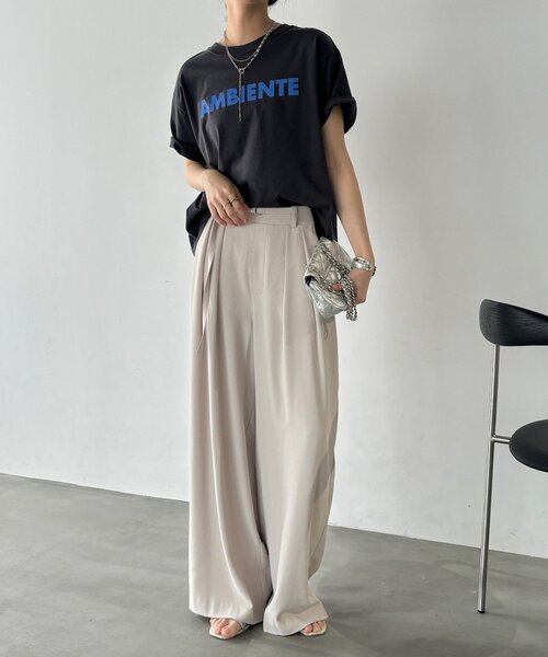 DouDou(ドゥドゥ)の「AMBIENTEロゴTEE(Tシャツ/カットソー・レディース・グレイッシュベージュ/オフホワイト/チャコールグレー・FREE)」の17枚目の写真