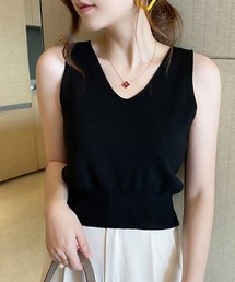【オンオフ頼れる万能トップス】Vネック サマーニット タンクトップ オフィスカジュアル