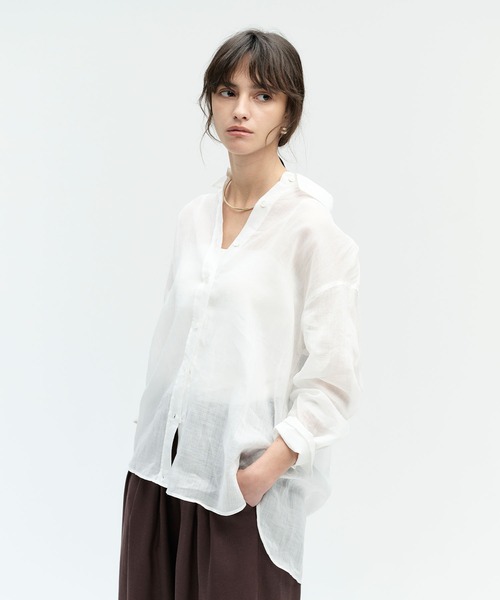 N.O.R.C(ノーク)の「ラミーシアー2WAYシャツ(シャツ/ブラウス・レディース・ホワイト/サックスブルー/ネイビー/ブラウン/ピンク・フリー)」の14枚目の写真