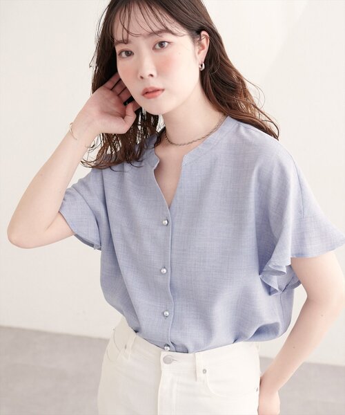 natural couture(ナチュラルクチュール)の「【sherbet line】麻調合繊フリル袖ブラウス(シャツ/ブラウス・レディース・ライトベージュ/ミント/ライトグレー/ブラック/サックスブルー/チャコールグレー/モカ・FREE)」の21枚目の写真