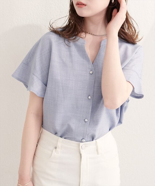 natural couture(ナチュラルクチュール)の「【sherbet line】麻調合繊フリル袖ブラウス(シャツ/ブラウス・レディース・ライトベージュ/ミント/ライトグレー/ブラック/サックスブルー/チャコールグレー/モカ・FREE)」の20枚目の写真