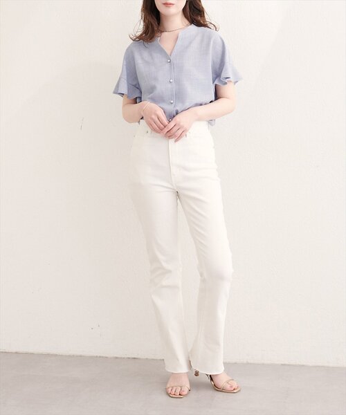 natural couture(ナチュラルクチュール)の「【sherbet line】麻調合繊フリル袖ブラウス(シャツ/ブラウス・レディース・ライトベージュ/ミント/ライトグレー/ブラック/サックスブルー/チャコールグレー/モカ・FREE)」の9枚目の写真