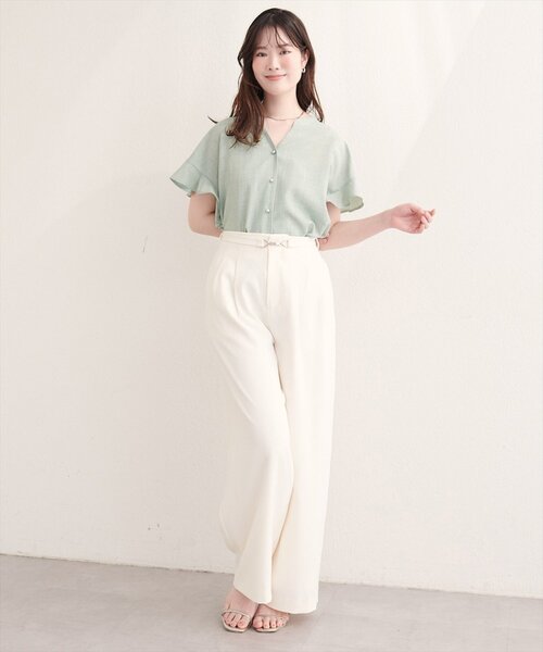 natural couture(ナチュラルクチュール)の「【sherbet line】麻調合繊フリル袖ブラウス(シャツ/ブラウス・レディース・ライトベージュ/ミント/ライトグレー/ブラック/サックスブルー/チャコールグレー/モカ・FREE)」の13枚目の写真