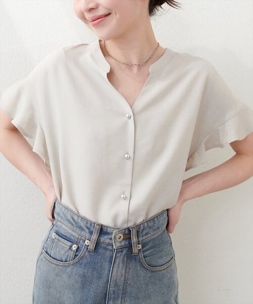natural couture(ナチュラルクチュール)の「【sherbet line】麻調合繊フリル袖ブラウス(シャツ/ブラウス・レディース・ライトベージュ/ミント/ライトグレー/ブラック/サックスブルー/チャコールグレー/モカ・FREE)」の14枚目の写真