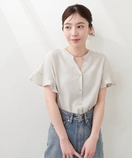 natural couture(ナチュラルクチュール)の「【sherbet line】麻調合繊フリル袖ブラウス(シャツ/ブラウス・レディース・ライトベージュ/ミント/ライトグレー/ブラック/サックスブルー/チャコールグレー/モカ・FREE)」の17枚目の写真