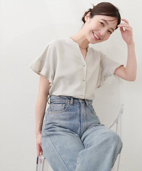 natural couture(ナチュラルクチュール)の「【sherbet line】麻調合繊フリル袖ブラウス(シャツ/ブラウス・レディース・ライトベージュ/ミント/ライトグレー/ブラック/サックスブルー/チャコールグレー/モカ・FREE)」の18枚目の写真