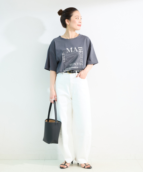 B.C STOCK（ベーセーストック）の「手洗い可 / オーガンジープリントロゴTEE（Tシャツ/カットソー・レディース・アイボリー/ブラウン/チャコールグレー・FREE）」の4枚目の写真