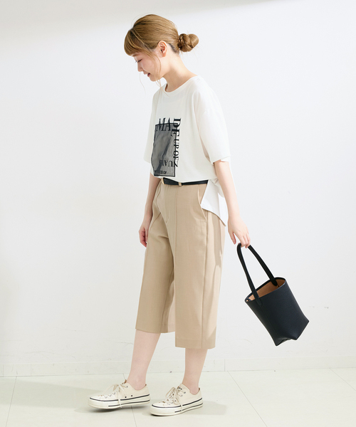 B.C STOCK（ベーセーストック）の「手洗い可 / オーガンジープリントロゴTEE（Tシャツ/カットソー・レディース・アイボリー/ブラウン/チャコールグレー・FREE）」の11枚目の写真