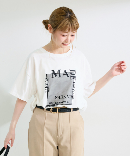 B.C STOCK（ベーセーストック）の「手洗い可 / オーガンジープリントロゴTEE（Tシャツ/カットソー・レディース・アイボリー/ブラウン/チャコールグレー・FREE）」の14枚目の写真