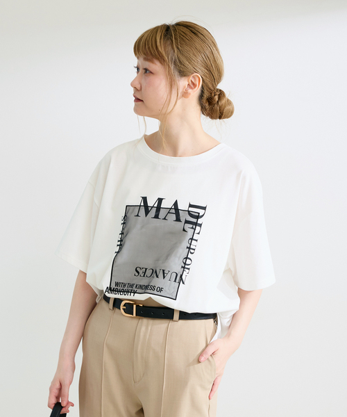 B.C STOCK（ベーセーストック）の「手洗い可 / オーガンジープリントロゴTEE（Tシャツ/カットソー・レディース・アイボリー/ブラウン/チャコールグレー・FREE）」の15枚目の写真