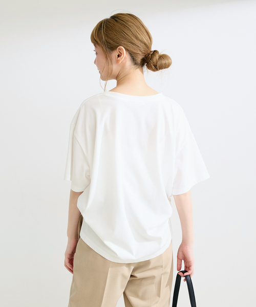 B.C STOCK（ベーセーストック）の「手洗い可 / オーガンジープリントロゴTEE（Tシャツ/カットソー・レディース・アイボリー/ブラウン/チャコールグレー・FREE）」の18枚目の写真