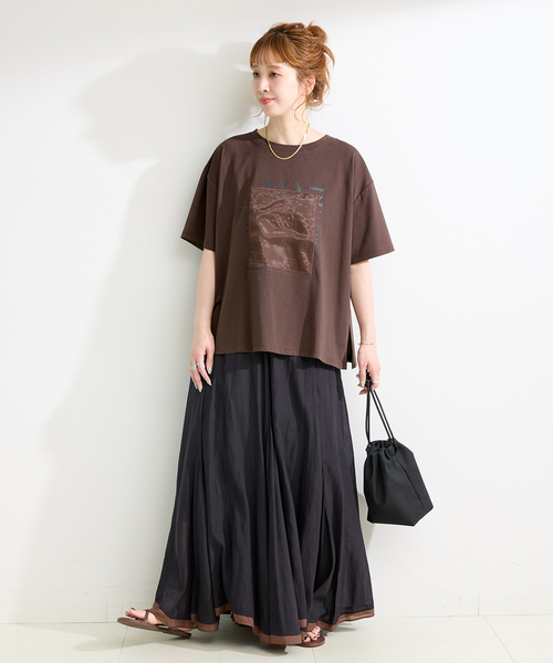 B.C STOCK（ベーセーストック）の「手洗い可 / オーガンジープリントロゴTEE（Tシャツ/カットソー・レディース・アイボリー/ブラウン/チャコールグレー・FREE）」の19枚目の写真