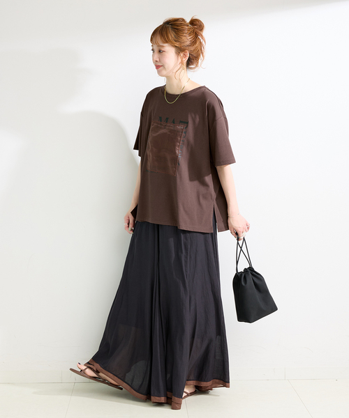 B.C STOCK（ベーセーストック）の「手洗い可 / オーガンジープリントロゴTEE（Tシャツ/カットソー・レディース・アイボリー/ブラウン/チャコールグレー・FREE）」の20枚目の写真