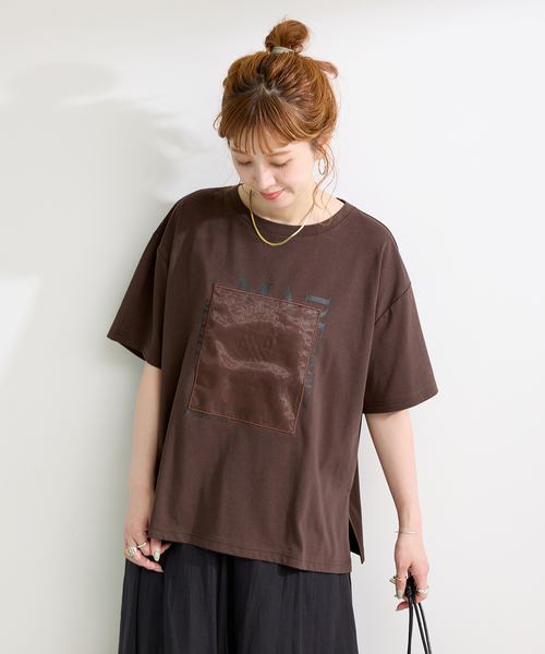 B.C STOCK（ベーセーストック）の「手洗い可 / オーガンジープリントロゴTEE（Tシャツ/カットソー・レディース・アイボリー/ブラウン/チャコールグレー・FREE）」の22枚目の写真