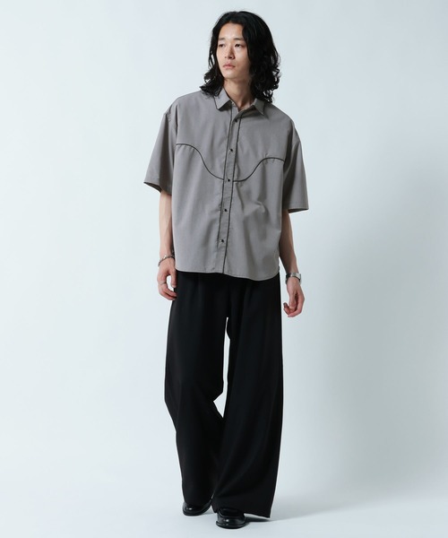 RAGEBLUE(レイジブルー)の「WESTERN PIPING SHORT SILHOUETTE SHIRT/パイピングウエスタンシャツ(シャツ/ブラウス・メンズ・ブラック/グレー・LARGE/MEDIUM)」の3枚目の写真