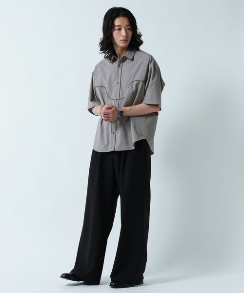 RAGEBLUE(レイジブルー)の「WESTERN PIPING SHORT SILHOUETTE SHIRT/パイピングウエスタンシャツ(シャツ/ブラウス・メンズ・ブラック/グレー・LARGE/MEDIUM)」の4枚目の写真