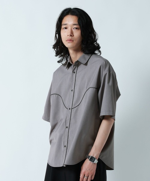 RAGEBLUE(レイジブルー)の「WESTERN PIPING SHORT SILHOUETTE SHIRT/パイピングウエスタンシャツ(シャツ/ブラウス・メンズ・ブラック/グレー・LARGE/MEDIUM)」の6枚目の写真