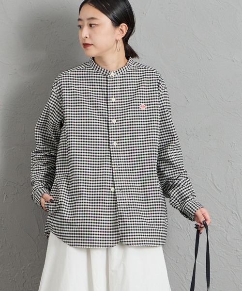 DANTON Band Collar Oxford Shirt (чек/стр.) — бан‑коллар оксфорд (check/strap)
