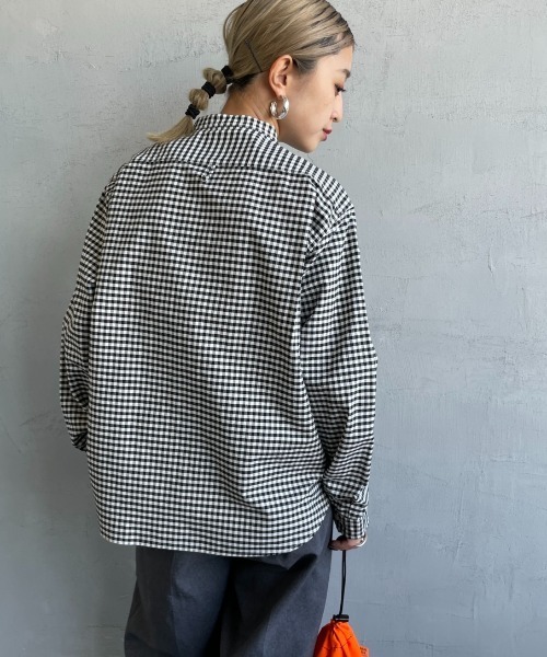 DANTON（ダントン）の「[DANTON/ダントン] バンドカラー オックスフォードシャツ(チェック・ストライプ)（シャツ/ブラウス・レディース・ブラック/ネイビー・34/36/38）」の7枚目の写真