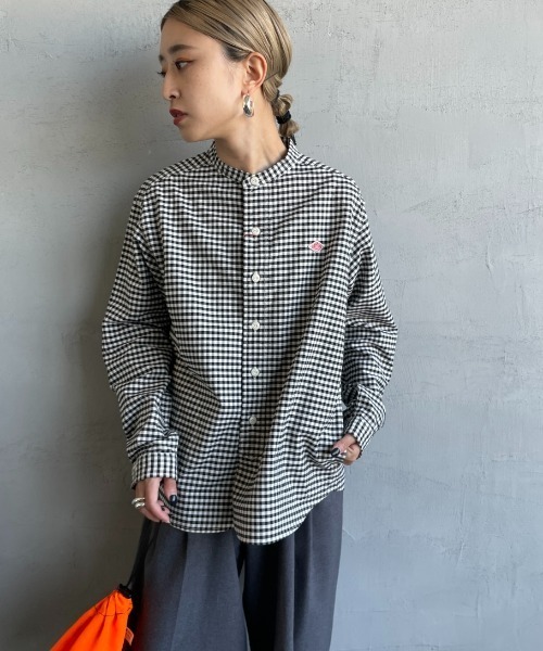 DANTON（ダントン）の「[DANTON/ダントン] バンドカラー オックスフォードシャツ(チェック・ストライプ)（シャツ/ブラウス・レディース・ブラック/ネイビー・34/36/38）」の5枚目の写真