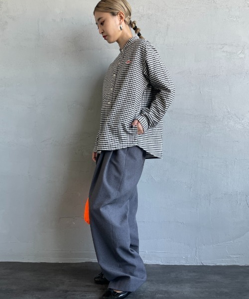 DANTON（ダントン）の「[DANTON/ダントン] バンドカラー オックスフォードシャツ(チェック・ストライプ)（シャツ/ブラウス・レディース・ブラック/ネイビー・34/36/38）」の9枚目の写真