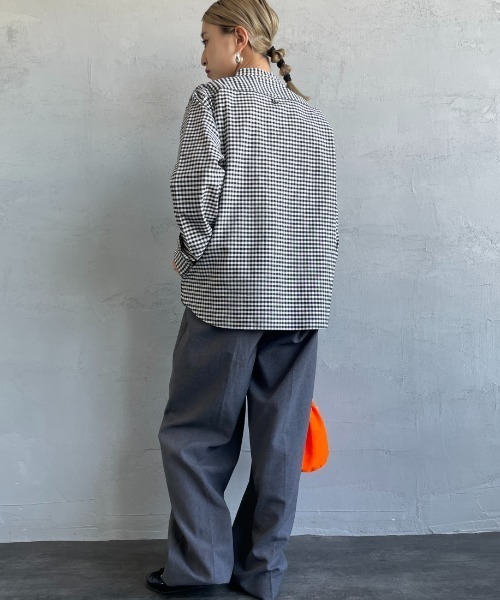 DANTON（ダントン）の「[DANTON/ダントン] バンドカラー オックスフォードシャツ(チェック・ストライプ)（シャツ/ブラウス・レディース・ブラック/ネイビー・34/36/38）」の10枚目の写真
