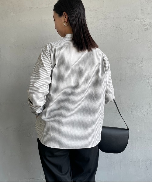 DANTON（ダントン）の「[DANTON/ダントン] バンドカラー オックスフォードシャツ(チェック・ストライプ)（シャツ/ブラウス・レディース・ブラック/ネイビー・34/36/38）」の19枚目の写真