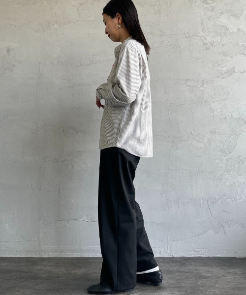 DANTON（ダントン）の「[DANTON/ダントン] バンドカラー オックスフォードシャツ(チェック・ストライプ)（シャツ/ブラウス・レディース・ブラック/ネイビー・34/36/38）」の21枚目の写真