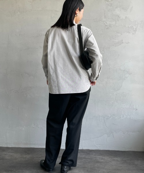DANTON（ダントン）の「[DANTON/ダントン] バンドカラー オックスフォードシャツ(チェック・ストライプ)（シャツ/ブラウス・レディース・ブラック/ネイビー・34/36/38）」の22枚目の写真