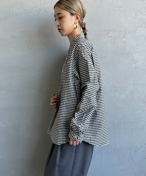 DANTON（ダントン）の「[DANTON/ダントン] バンドカラー オックスフォードシャツ(チェック・ストライプ)（シャツ/ブラウス・レディース・ブラック/ネイビー・34/36/38）」の15枚目の写真