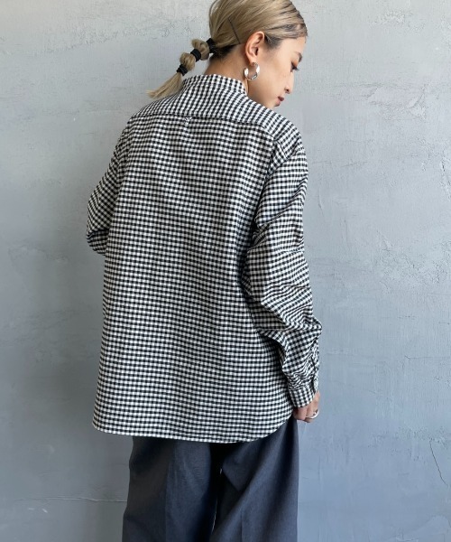 DANTON（ダントン）の「[DANTON/ダントン] バンドカラー オックスフォードシャツ(チェック・ストライプ)（シャツ/ブラウス・レディース・ブラック/ネイビー・34/36/38）」の16枚目の写真
