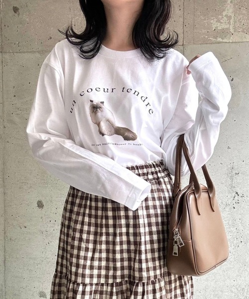 tunee(チュニー)の「バレエコアロゴCATロンT/長袖Tシャツ(hsyd)(Tシャツ/カットソー・レディース・ホワイト・LARGE)」の1枚目の写真