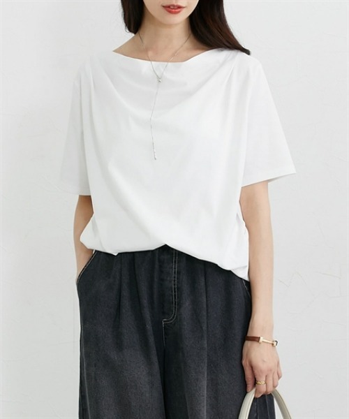 nissen(ニッセン)の「【接触冷感・吸汗速乾】快適素材ドレープトップス(Tシャツ/カットソー・レディース・チャコール/オフホワイト・M/LL/L)」の1枚目の写真