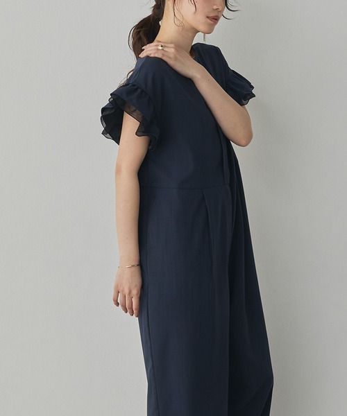 hunch(ハンチ)の「リネンライク フリル袖オールインワン(つなぎ/オールインワン・レディース・ブラック/ネイビー/カーキブラウン・FREE)」の12枚目の写真