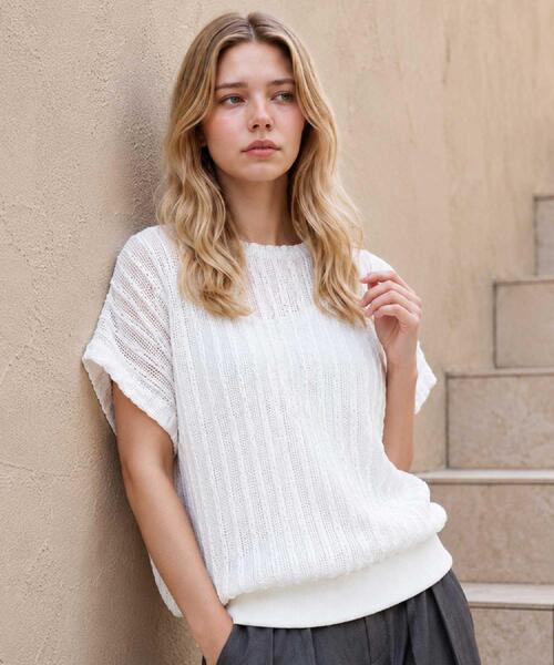 DRESSTERIOR(ドレステリア)の「【体型カバー/日除け】ドルマンスリーブ シアーメッシュプルオーバー(Tシャツ/カットソー・レディース・ホワイト/カーキ/ブラック・36/38)」の1枚目の写真