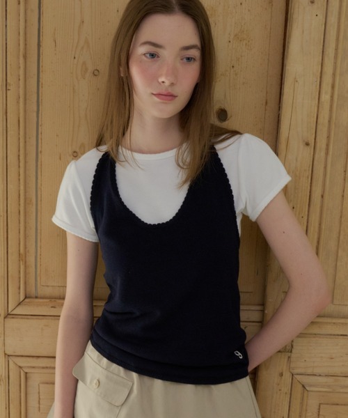 GIUNON(ジウノン)の「holter neck scallop knit / ホルターネックスカラップニット(ニット/セーター・レディース・ミント/グレー/パープル/ネイビー/ホワイト・FREE)」の4枚目の写真