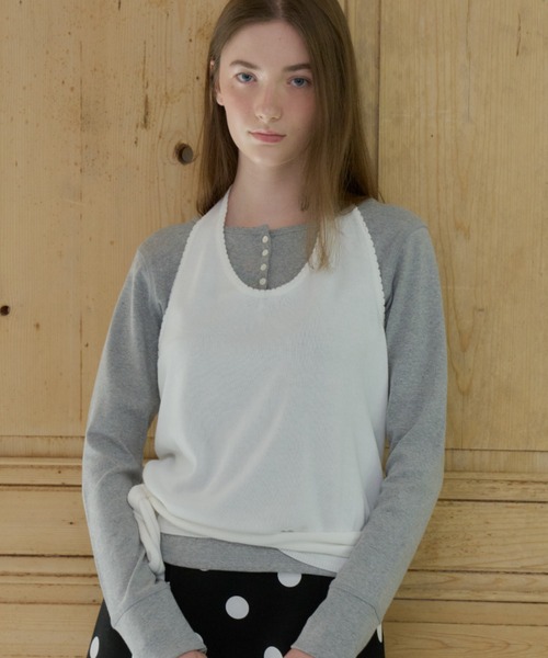 GIUNON(ジウノン)の「holter neck scallop knit / ホルターネックスカラップニット(ニット/セーター・レディース・ミント/グレー/パープル/ネイビー/ホワイト・FREE)」の2枚目の写真