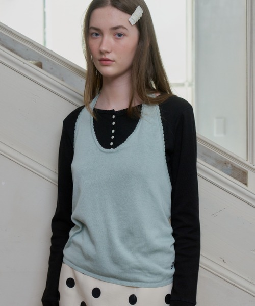 GIUNON(ジウノン)の「holter neck scallop knit / ホルターネックスカラップニット(ニット/セーター・レディース・ミント/グレー/パープル/ネイビー/ホワイト・FREE)」の3枚目の写真