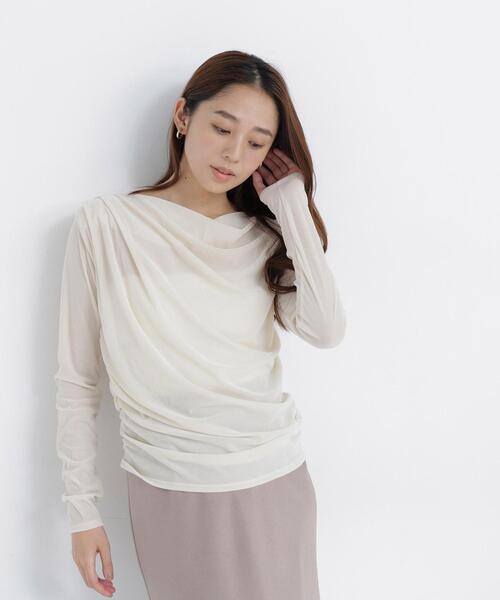 NATURAL BEAUTY BASIC（ナチュラルビューティーベーシック）の「ベロアドレープカットソー（Tシャツ/カットソー・レディース・オフホワイト/ダークブラウン/ブルー系その他・ﾌﾘ-）」の2枚目の写真