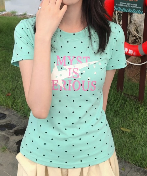 Vipoa(ヴィポア)の「スターロゴドットTシャツ(Tシャツ/カットソー・レディース・グリーン/ホワイト・FREE)」の3枚目の写真