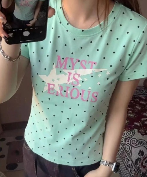 Vipoa(ヴィポア)の「スターロゴドットTシャツ(Tシャツ/カットソー・レディース・グリーン/ホワイト・FREE)」の6枚目の写真